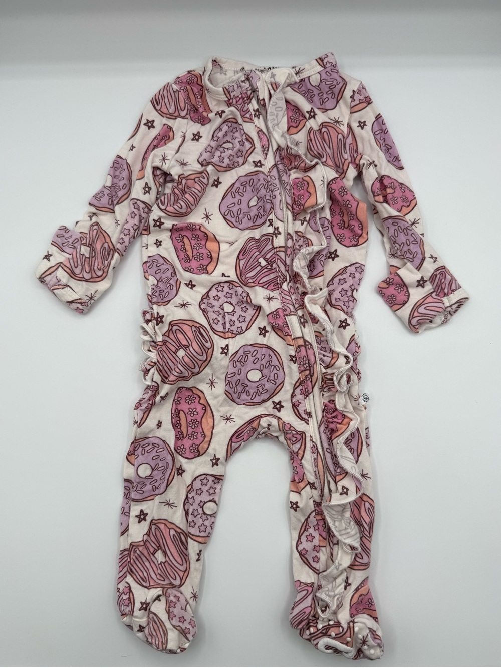Caden Lane Pink Donut Shop Ruffle Footie Pajamas 0-3 Months